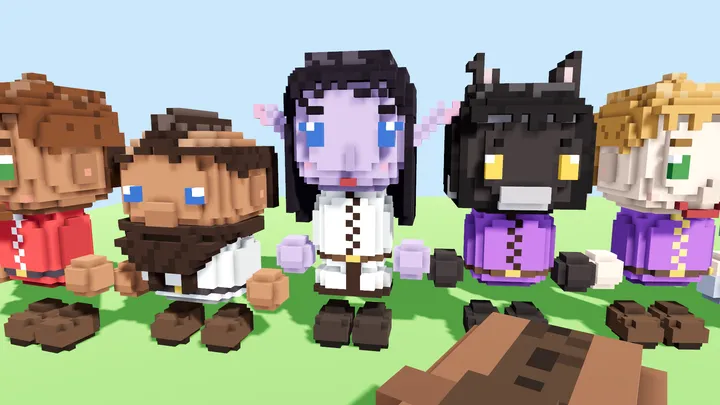 Close-up of hero faces