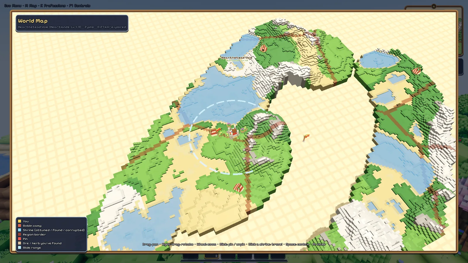The world map showing explored regions with borders inked across the land